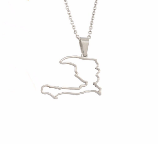 18k Gold Plated Haiti Map Silhouette Necklace