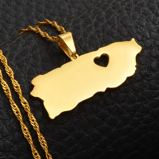 18k Gold-plated Puerto Rico Flag Necklace / Puerto Map Necklace / Puerto Rico Flag Gold Plated Necklace For Men And Women