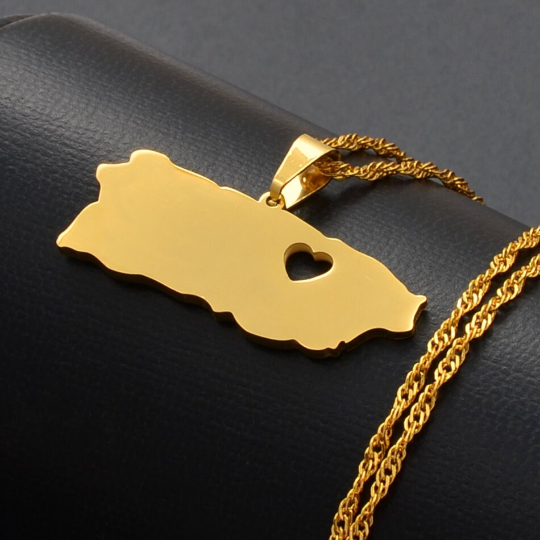 18k Gold-plated Puerto Rico Flag Necklace / Puerto Map Necklace / Puerto Rico Flag Gold Plated Necklace For Men And Women