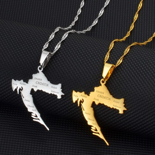 18k Gold Plated Croatia Map Necklace
