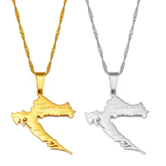18k Gold Plated Croatia Map Necklace