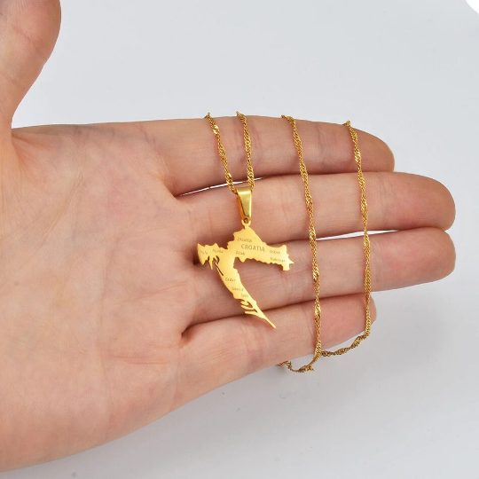18k Gold Plated Croatia Map Necklace