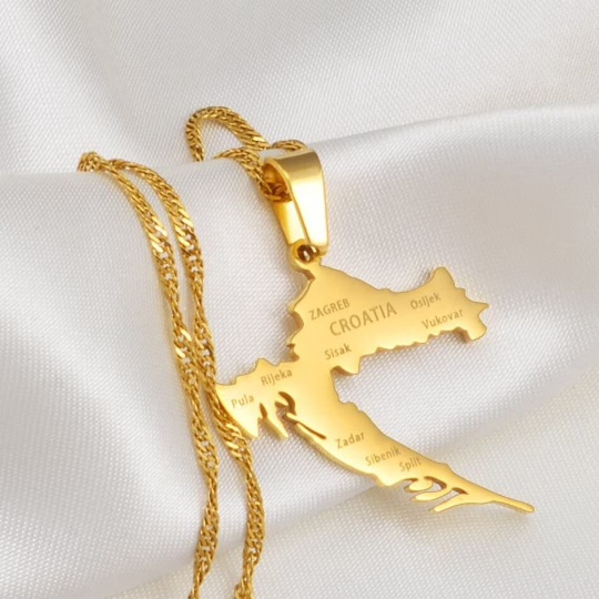 18k Gold Plated Croatia Map Necklace