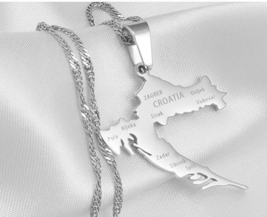 18k Gold Plated Croatia Map Necklace, Croatia Necklace, Croatia Flag, Croatia Jewelry, Croatia Pendant, Croatia Gifts, Croatia Earrings