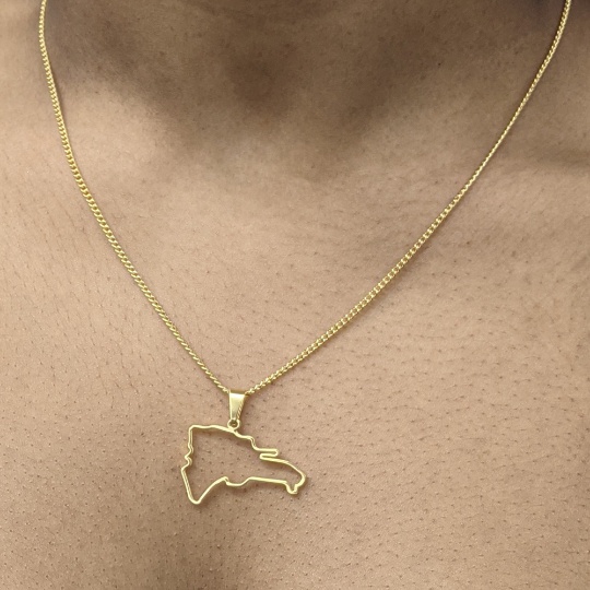 18k Gold Plated Dominican Map Necklace - Dominican Neckace - Dominican Gifts - Dominican Republic Jewelry - Dominican Republic Necklace