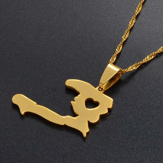 18k Gold Plated Heart Haiti Map Necklace