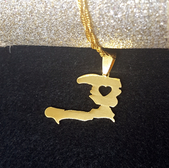 18k Gold Plated Heart Haiti Map Necklace