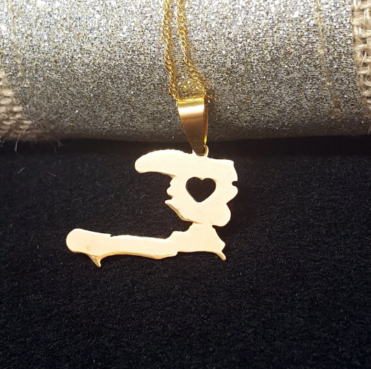 18k Gold Plated Heart Haiti Map Necklace