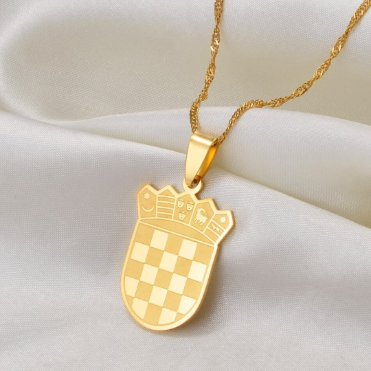 18k Gold Plated Croatia Map Necklace, Croatia Necklace, Croatia Flag, Croatia Jewelry, Croatia Pendant, Croatia Gifts, Croatia Earrings
