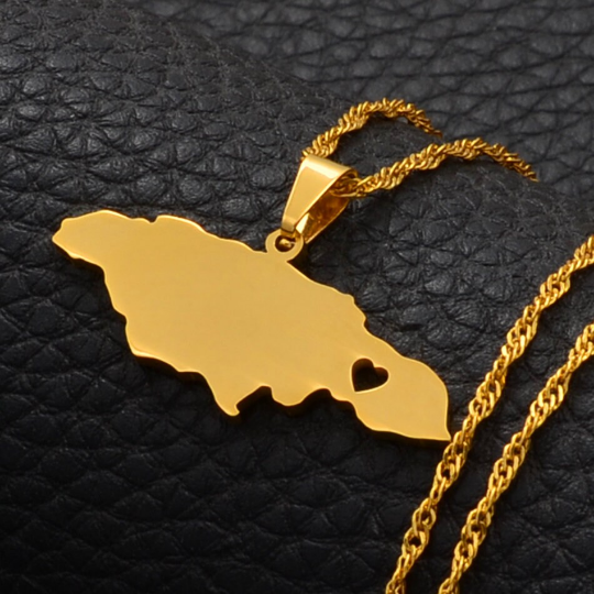 18k Gold Plated Jamaica Map Necklace - Jamaica Necklace - Jamaica Gold Necklace - Jamaica Jewelry - Jamaica Earrings