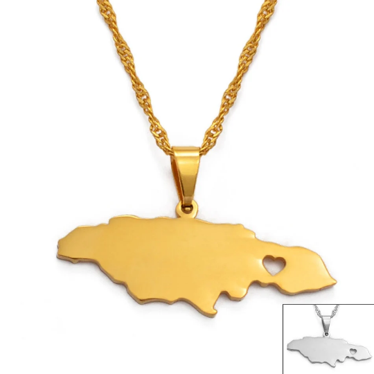 18k Gold Plated Jamaica Map Necklace - Jamaica Necklace - Jamaica Gold Necklace - Jamaica Jewelry - Jamaica Earrings