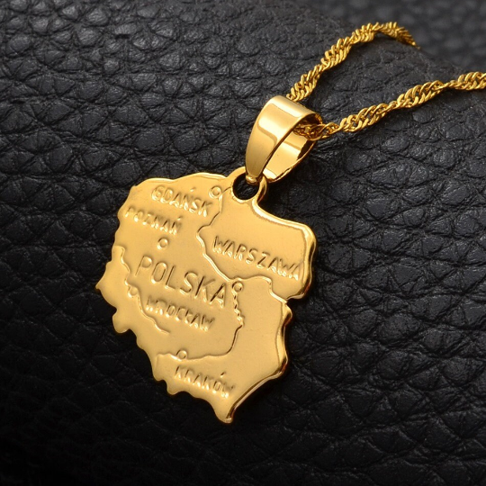 18k Gold Plated Poland Map Necklace