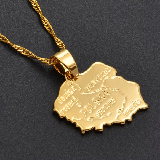18k Gold Plated Poland Map Necklace