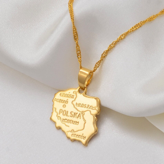 18k Gold Plated Poland Map Necklace