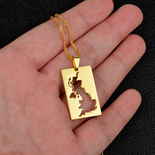 18k Gold Plated United Kingdom Map Necklace