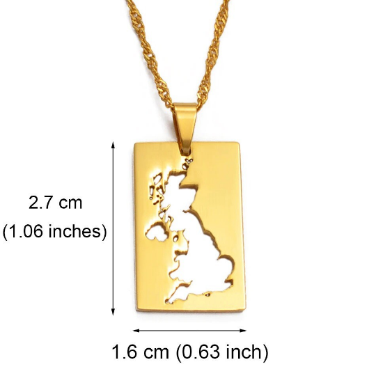 18k Gold Plated United Kingdom Map Necklace