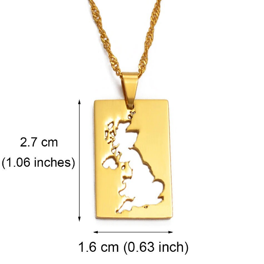 18k Gold Plated United Kingdom Map Necklace, United Kingdom Necklace, United Kingdom Flag, United Kingdom Pendant, United Kingdom Gifts