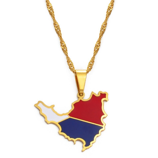 18k Gold Plated Saint Martin Map Necklace, St Martin Necklace, Saint Martin Flag, Saint Martin Pendant, Saint Martin Gift, St Martin Earring