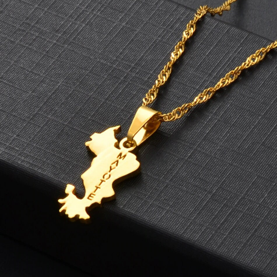 18k Gold Plated Mayotte Map Necklace, Mayotte Necklace, Mayotte Flag, Mayotte Jewelry, Mayotte Pendant, Mayotte Gifts, Mayotte Earrings