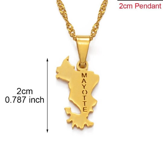 18k Gold Plated Mayotte Map Necklace, Mayotte Necklace, Mayotte Flag, Mayotte Jewelry, Mayotte Pendant, Mayotte Gifts, Mayotte Earrings