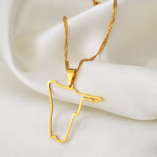 18k Gold Plated Namibia Map Necklace, Namibia Necklace, Namibia Flag, Namibia Jewelry, Namibia Pendant, Namibia Gifts, Namibia Earrings