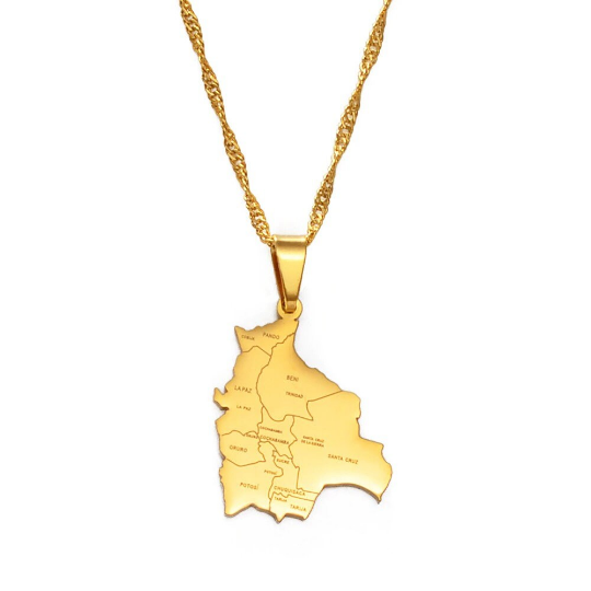 18K Gold Plated Bolivia Necklace / Bolivia Map / Bolivia Necklace / Bolivia Jewelry / Bolivia Flag / Bolivia Gift