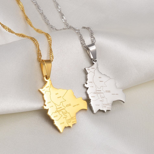 18K Gold Plated Bolivia Necklace / Bolivia Map / Bolivia Necklace / Bolivia Jewelry / Bolivia Flag / Bolivia Gift