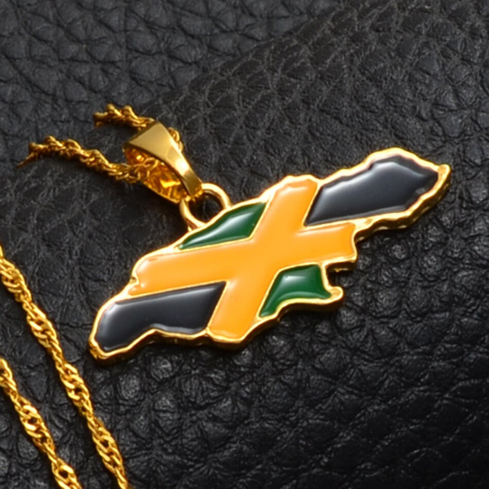 18k Gold Plated Jamaica Map Necklace Full Color - Jamaica Necklace - Jamaica Gold Necklace - Jamaica Flag Necklace - Jamaica Gift