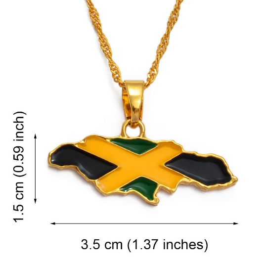 18k Gold Plated Jamaica Map Necklace Full Color - Jamaica Necklace - Jamaica Gold Necklace - Jamaica Flag Necklace - Jamaica Gift