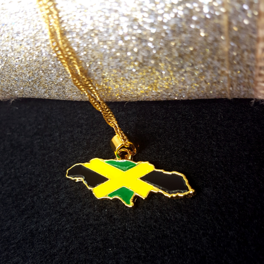 18k Gold Plated Jamaica Map Necklace Full Color - Jamaica Necklace - Jamaica Gold Necklace - Jamaica Flag Necklace - Jamaica Gift