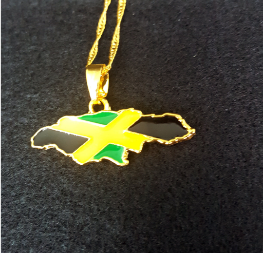 18k Gold Plated Jamaica Map Necklace Full Color - Jamaica Necklace - Jamaica Gold Necklace - Jamaica Flag Necklace - Jamaica Gift