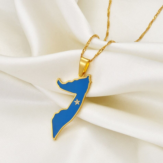 18k Gold Plated Somalia Necklace - Somalia Necklace - Somalia Necklaces - Somalia Map - Somalia Flag - Somalia Tshirt