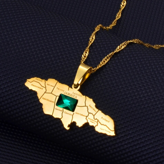 18k Gold Plated Jamaica Map Necklace