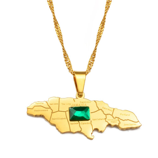18k Gold Plated Jamaica Map Necklace
