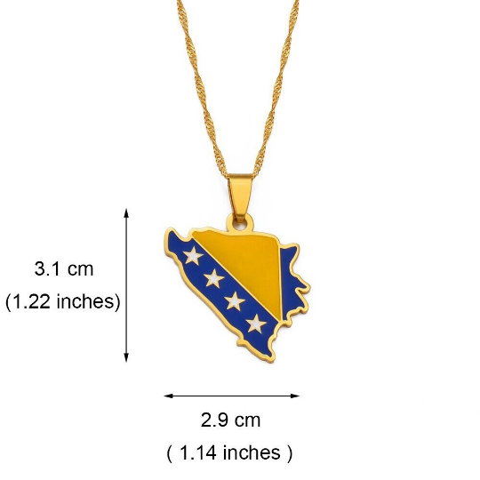 18k Gold Plated Bosnia And Herzegovina Necklace, Bosnia Jewelry, Bosnia Map, Bosnia Flag, Bosnia Pin, Bosnia Gift, Bosnia Earrings