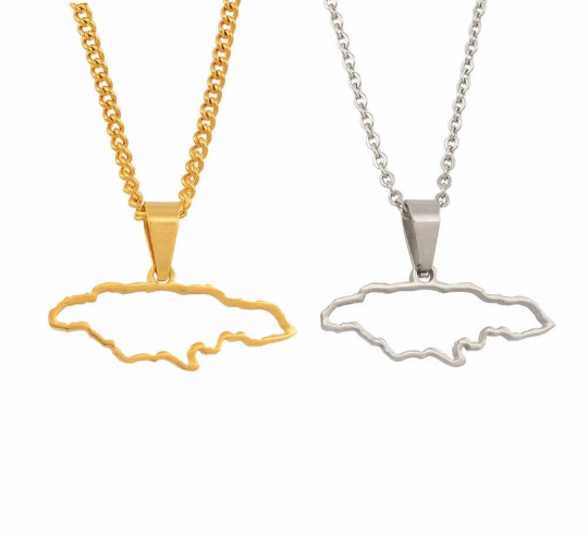 Small Contour Jamaica Map Necklace - Jamaica Necklace - Jamaica Gold Necklace - Jamaica - Jamaica Jewelry - Pandora Charms Jamaica