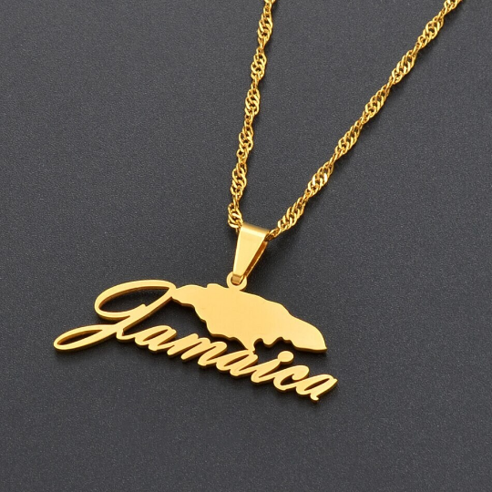 18k Gold Plated Jamaica Map Necklace