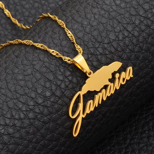 18k Gold Plated Jamaica Map Necklace