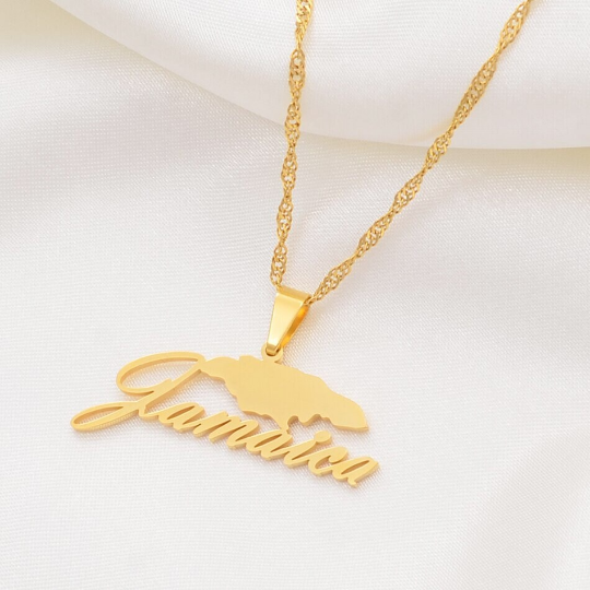 18k Gold Plated Jamaica Map Necklace