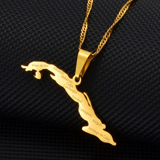 18k Gold Plated Cuba Map Necklace With City