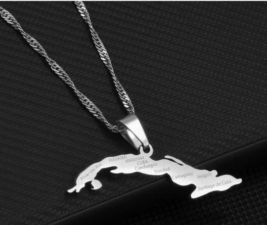 18k Gold Plated Cuba Map Necklace With City