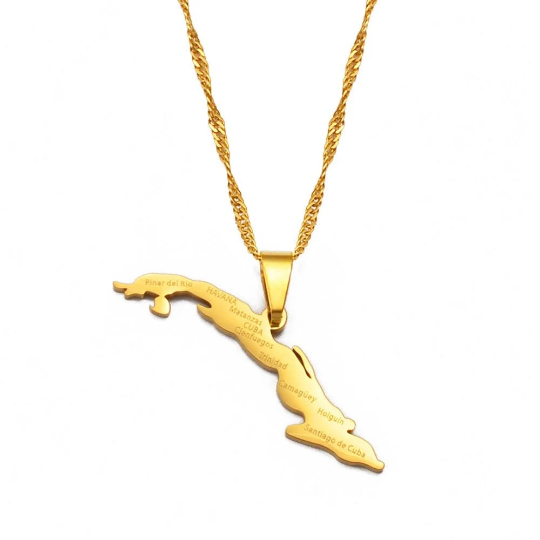 18k Gold Plated Cuba Map Necklace With City