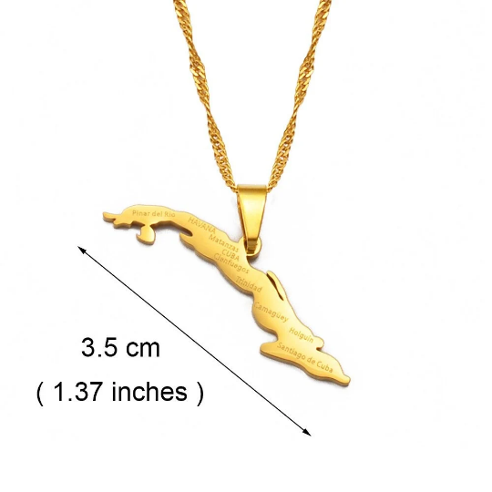 18k Gold Plated Cuba Map Necklace With City