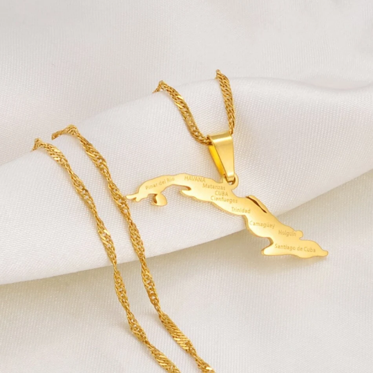 18k Gold Plated Cuba Map Necklace With City