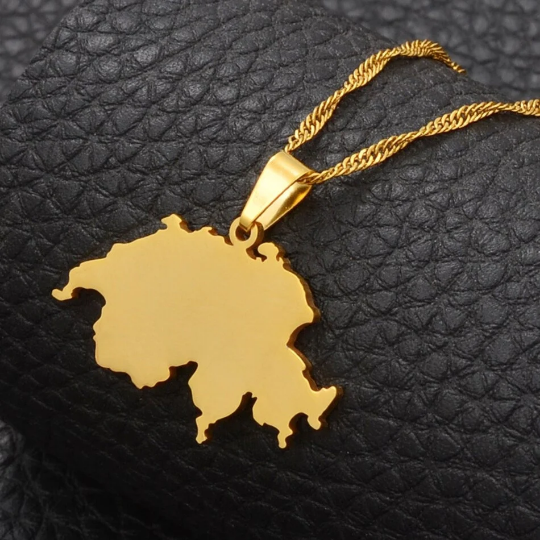 Switzerland 18K Gold Plated Necklace / Switzerland Jewelry / Switzerland Pendant / Switzerland Gift