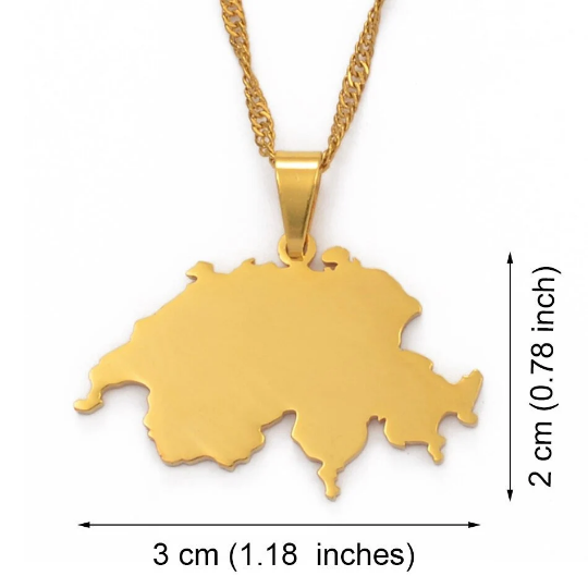 Switzerland 18K Gold Plated Necklace / Switzerland Jewelry / Switzerland Pendant / Switzerland Gift