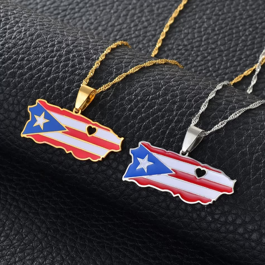 Heart Puerto Rico Flag 18K Gold Plated Necklace / Heart Puerto Rico Flag Jewelry / Heart Puerto Rico Pendant / Heart Puerto Rico Gift