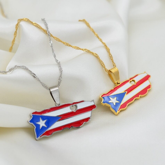 Heart Puerto Rico Flag 18K Gold Plated Necklace / Heart Puerto Rico Flag Jewelry / Heart Puerto Rico Pendant / Heart Puerto Rico Gift