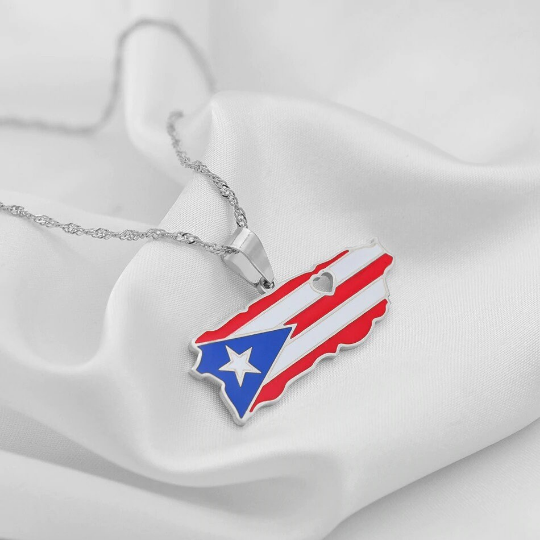 Heart Puerto Rico Flag 18K Gold Plated Necklace / Heart Puerto Rico Flag Jewelry / Heart Puerto Rico Pendant / Heart Puerto Rico Gift