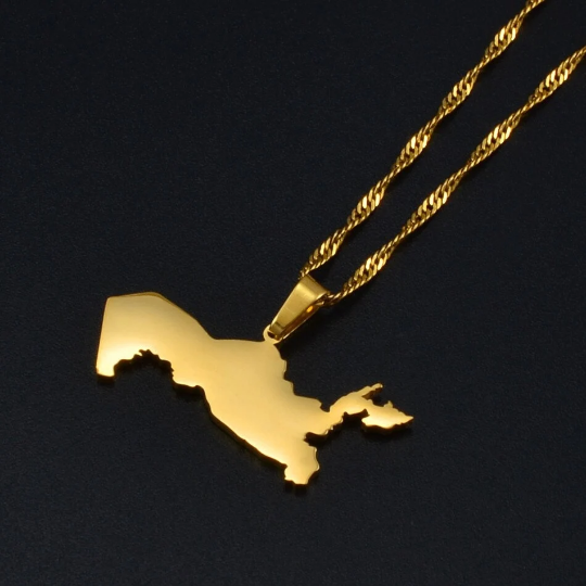 18K Gold Plated Uzbekistan Map Necklace, Uzbekistan Necklace, Uzbekistan Flag, Uzbekistan Jewelry, Uzbekistan Pendant, Uzbekistan Gifts